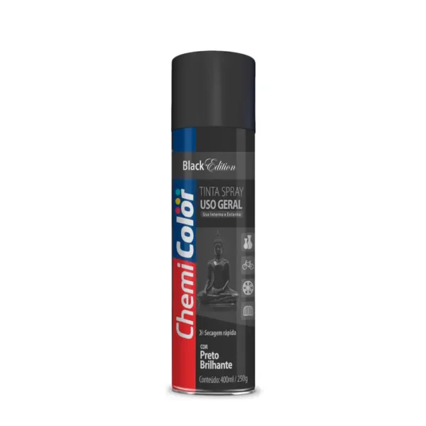 Tinta Spray Preto Brilhante 6x400 Chemicolor
